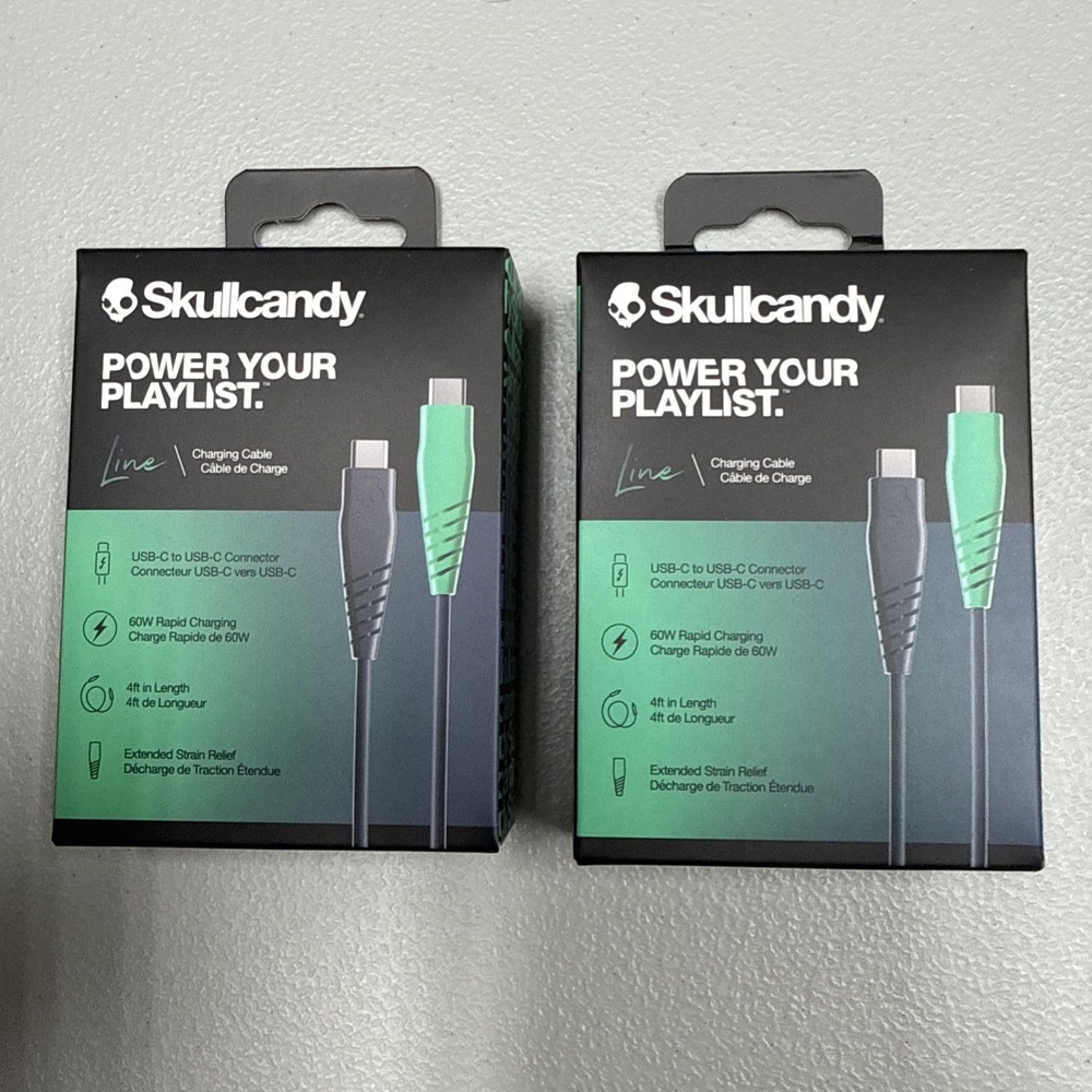 (2) Skullcandy Charging Cable USB-C to USB-C Connector 60W Rapid Charge - 4 Feet